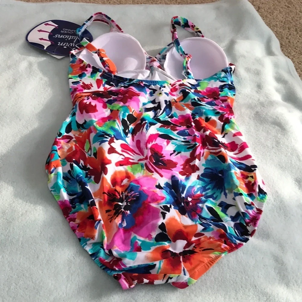 NWT! SWIM SOLUTIONS size 10 floral multi swim suit - Picture 2 of 5